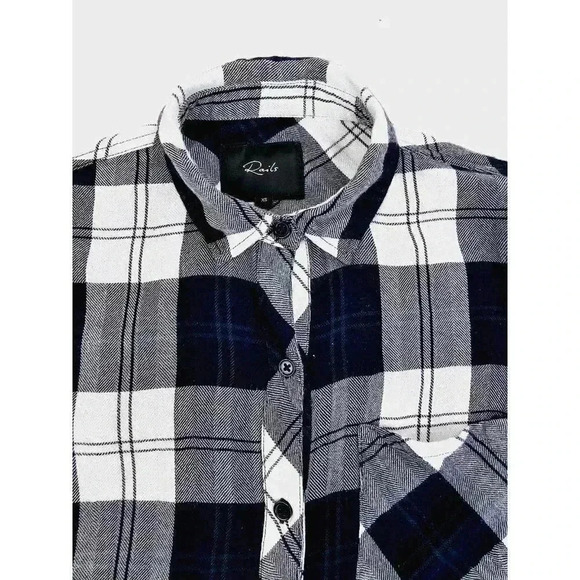 Rails Size XS Women's Black White Gray Check Green Trim Logo Tag Rayon L/S Shirt - Picture 12 of 12